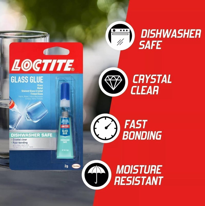 Loctite لاصق لوكتايت للزجاج 2g شفاف قوي للزجاج والمعدن والكريستال، رابطة سريعة مقاومة للماء وآمنة للغسالة، لاصق إصلاح شفاف للأواني الزجاجية والمجوهرات والحرف مع موزع دقيق - Image 3