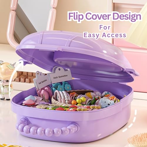 KREPS Plastic Hair Accessories Organizer Box, HairRibbon Storage Box Ribbon Box Multi-Purpose 3 Layer Organizer with Handles for Nail Hair Accessories Sewing Supplies Makeup Art Supplies (Purple 2) - Image 4