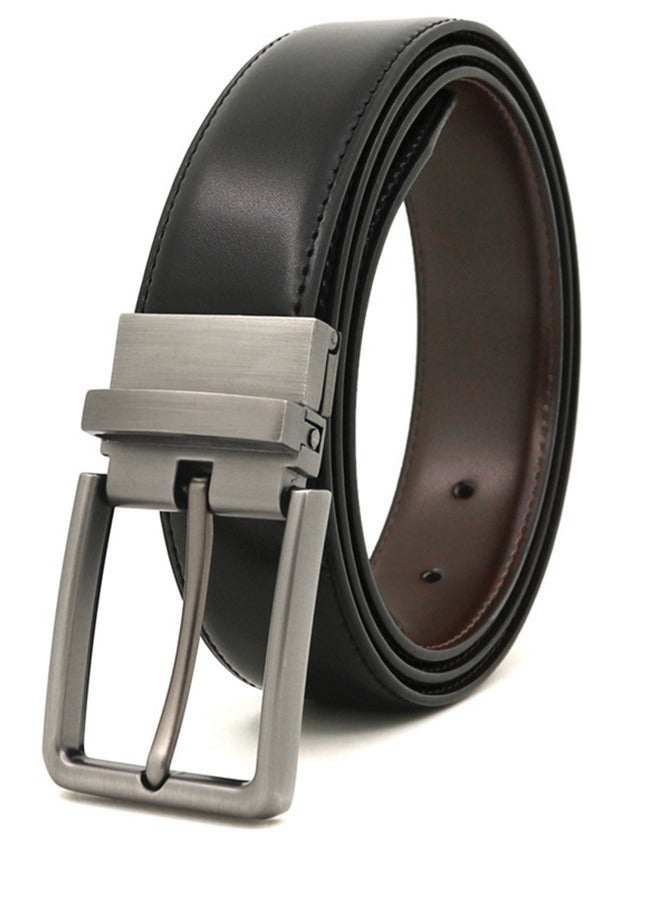 Men's Genuine Leather Belt - Stylish Casual Double-Sided Belt - Perfect Companion to Men's Dress Shoes (130CM) - Image 1