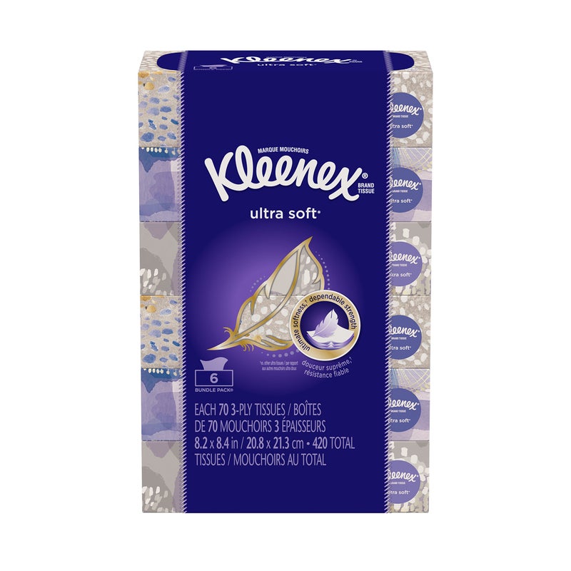 Kleenex Ultra Soft Strong Facial Tissues70 Count 82 x 84in pack of 6
