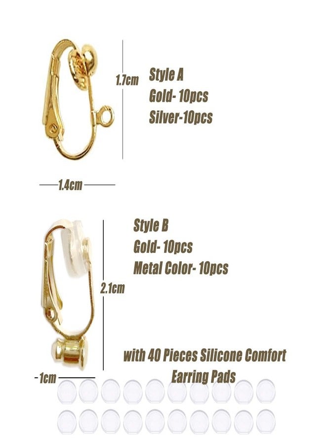 Gzingen Clip-on Earring Converters with Silicon Pads, 40 Pieces Non Pierced Ear Clips with Post Earring Components for DIY Earring Making, 3 Colors and 2 Clip Styles - Image 2