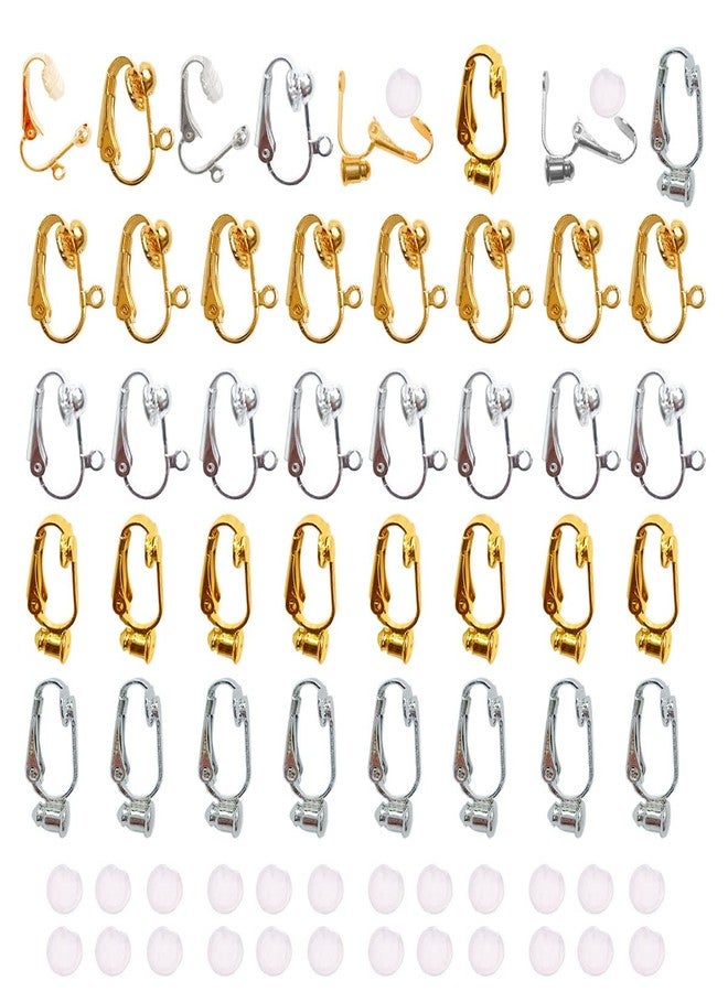 Gzingen Clip-on Earring Converters with Silicon Pads, 40 Pieces Non Pierced Ear Clips with Post Earring Components for DIY Earring Making, 3 Colors and 2 Clip Styles - Image 1