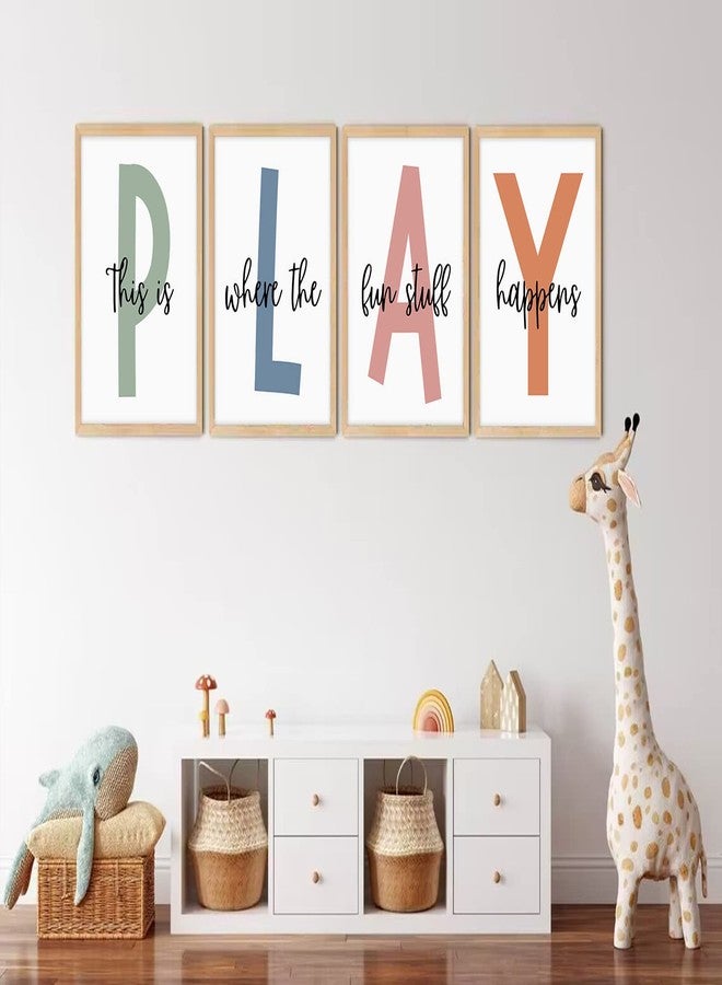 Baccone Kids Playroom Wall Art Boys Room Wall Decor Childrens Playroom Canvas Prints Baby Boy Kids Room Poster Decor Toddler Nursery Print Artwork Let'S Play Sign 8x10 Inch Set of 4 UNFRAMED - Image 4