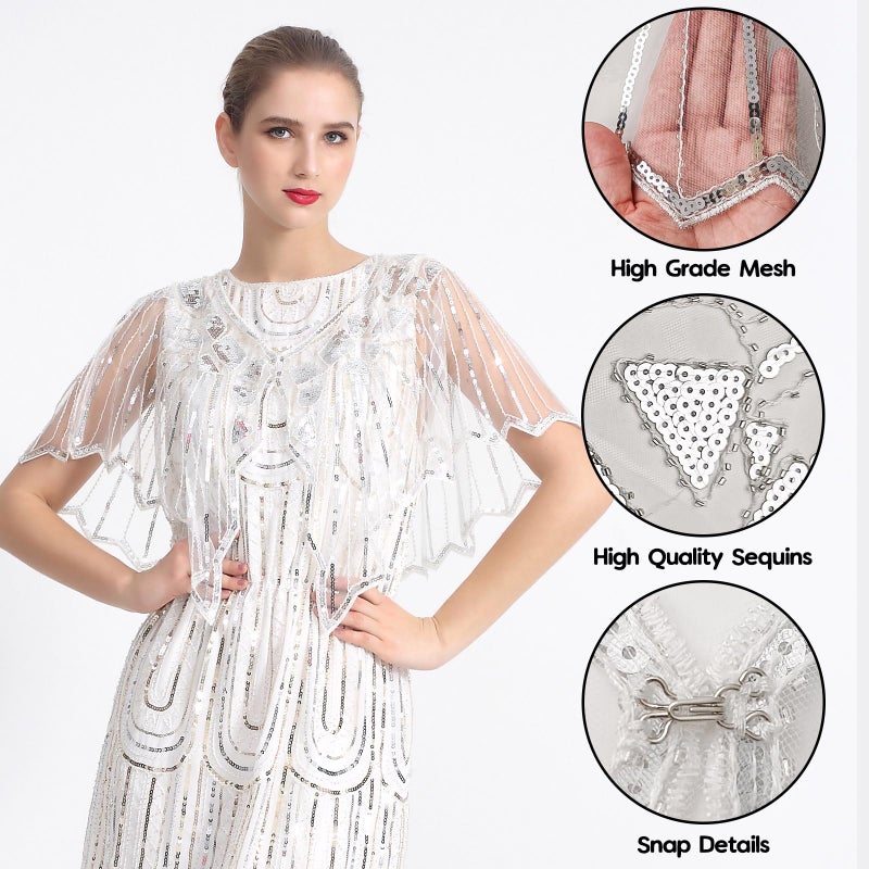 ELECLAND 10 Pcs 1920s Flapper Great Accessories Set Fashion Roaring 20's Theme Set with Headband Headpiece for Women (White) - Image 3