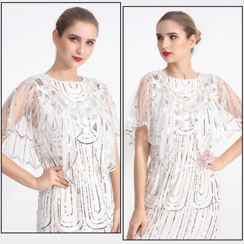 ELECLAND 10 Pcs 1920s Flapper Great Accessories Set Fashion Roaring 20's Theme Set with Headband Headpiece for Women (White) - Image 2