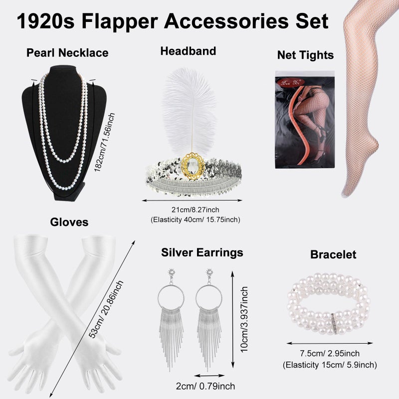 ELECLAND 10 Pcs 1920s Flapper Great Accessories Set Fashion Roaring 20's Theme Set with Headband Headpiece for Women (White) - Image 4