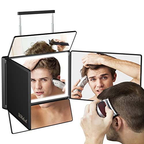 UHdod 5 Way Mirror for Hair Cutting with LED Light, 360° Barber Mirrors with Adjustable Height Brackets, Makeup Mirror for Self Cut, Shaving, Grooming, Good Gifts for Men Women - Image 1
