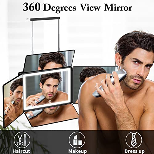 UHdod 5 Way Mirror for Hair Cutting with LED Light, 360° Barber Mirrors with Adjustable Height Brackets, Makeup Mirror for Self Cut, Shaving, Grooming, Good Gifts for Men Women - Image 2