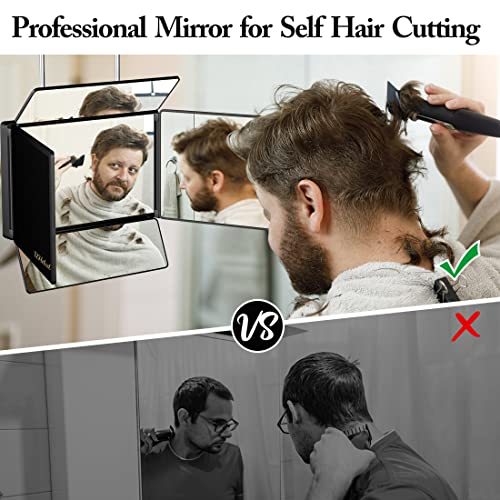 UHdod 5 Way Mirror for Hair Cutting with LED Light, 360° Barber Mirrors with Adjustable Height Brackets, Makeup Mirror for Self Cut, Shaving, Grooming, Good Gifts for Men Women - Image 3