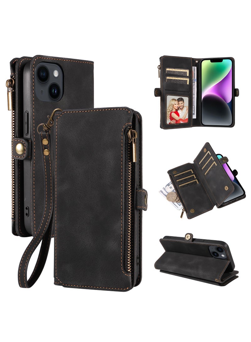 Phone Case, Compatible with iPhone 15/15Plus/15Pro/15Pro Max, Phone Cover with RFID Blocking, Zipper Credit Card Holder, Flip Folio Book PU Leather Phone Case, Shockproof Cover for Women Men  - Image 1