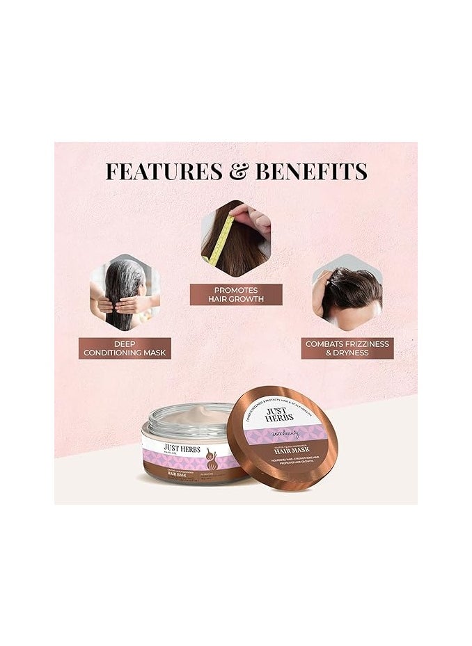 Just Herbs Just Herbs Anti Hairfall Natural Hair Mask with Castor & Black Onion Seed for Dandruff, Boost Hair Growth & Hair Spa - Suitable for Color Treated & All hair Types - 200gm  - Image 2