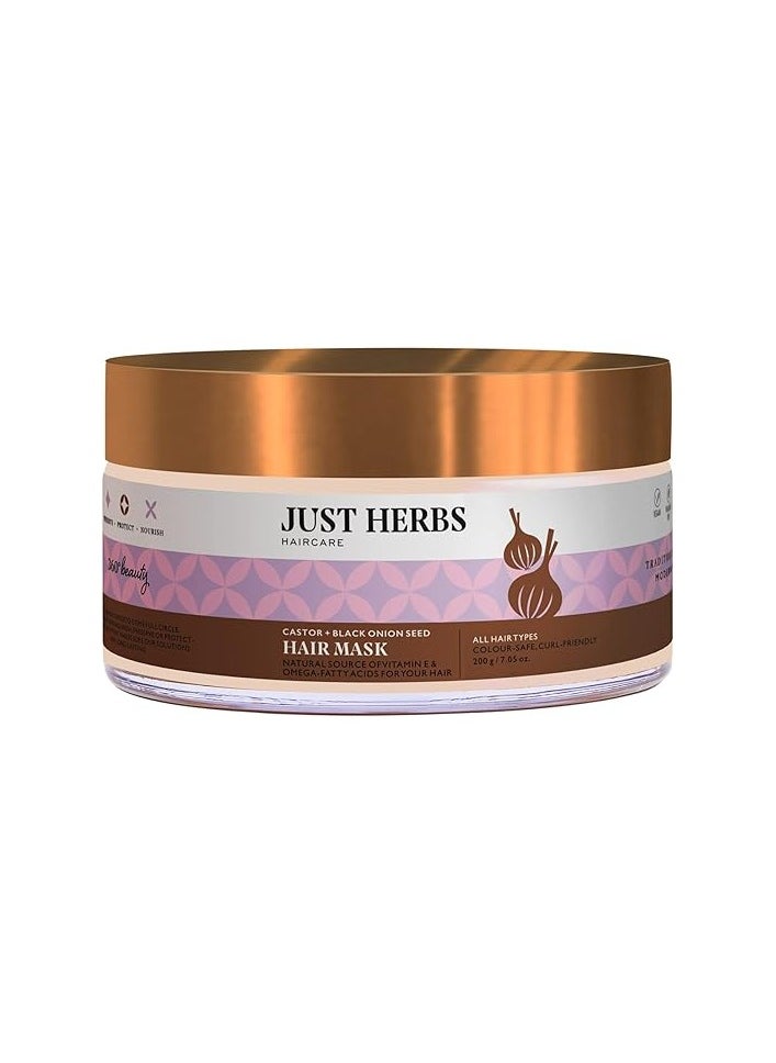 Just Herbs Just Herbs Anti Hairfall Natural Hair Mask with Castor & Black Onion Seed for Dandruff, Boost Hair Growth & Hair Spa - Suitable for Color Treated & All hair Types - 200gm  - Image 1