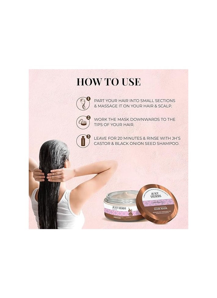 Just Herbs Just Herbs Anti Hairfall Natural Hair Mask with Castor & Black Onion Seed for Dandruff, Boost Hair Growth & Hair Spa - Suitable for Color Treated & All hair Types - 200gm  - Image 4
