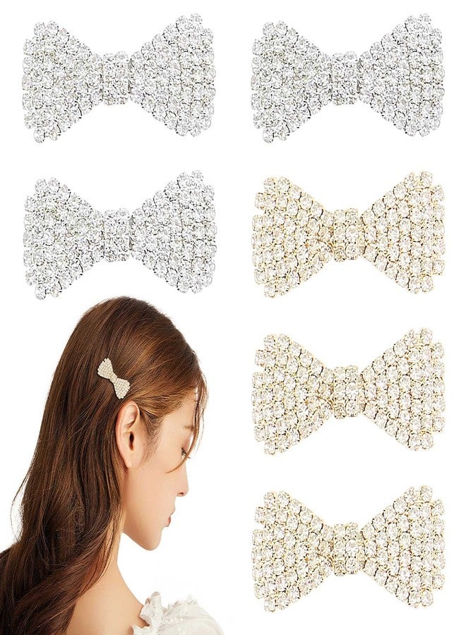 DIYstore 6 Pack Bow Rhinestone Crystal Hair Clips Metal Hairpin Fashion Hair Bow Barrettes Accessories for Girls and Women (Gold+Silver) - Image 1