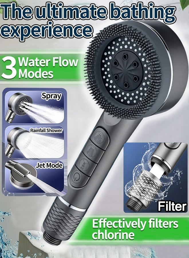 Filtered Shower Head with Handheld, High Pressure Shower Heads with Scalp Massager Shampoo Brush for Skin & Hair Care, Filtered Shower Head with Handheld Sprayer Soften Hard Water High Pressure Handheld Shower Head 4 Modes Water Saving Filter, Pause Switch, Luxury Silver Showerhead for Healthier Bathing Experience - Image 1