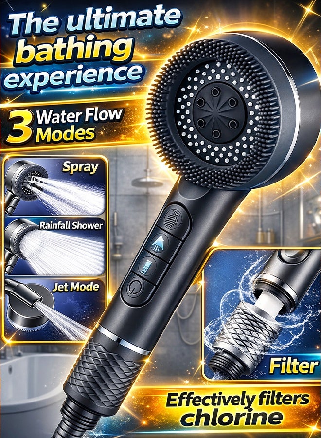 Filtered Shower Head with Handheld, High Pressure Shower Heads with Scalp Massager Shampoo Brush for Skin & Hair Care, Filtered Shower Head with Handheld Sprayer Soften Hard Water High Pressure Handheld Shower Head 4 Modes Water Saving Filter, Pause Switch, Luxury Silver Showerhead for Healthier Bathing Experience - Image 1