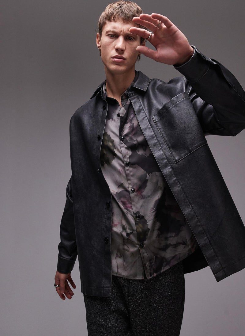 TOPMAN Long Sleeve Distressed Pu Jacket  - Image 1
