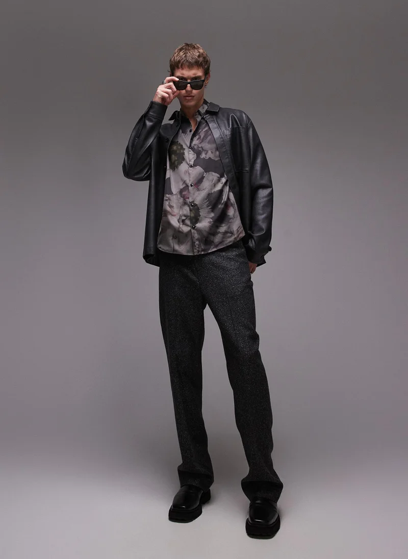 توب مان Long Sleeve Distressed Pu Jacket