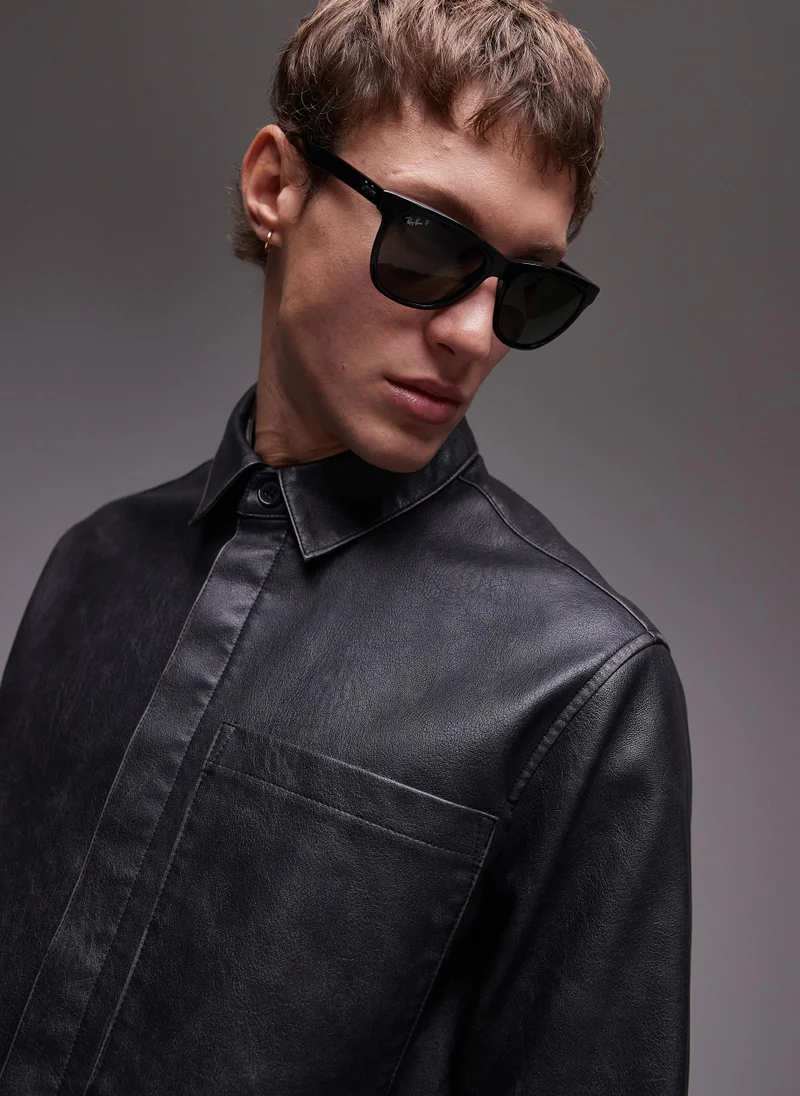 توب مان Long Sleeve Distressed Pu Jacket