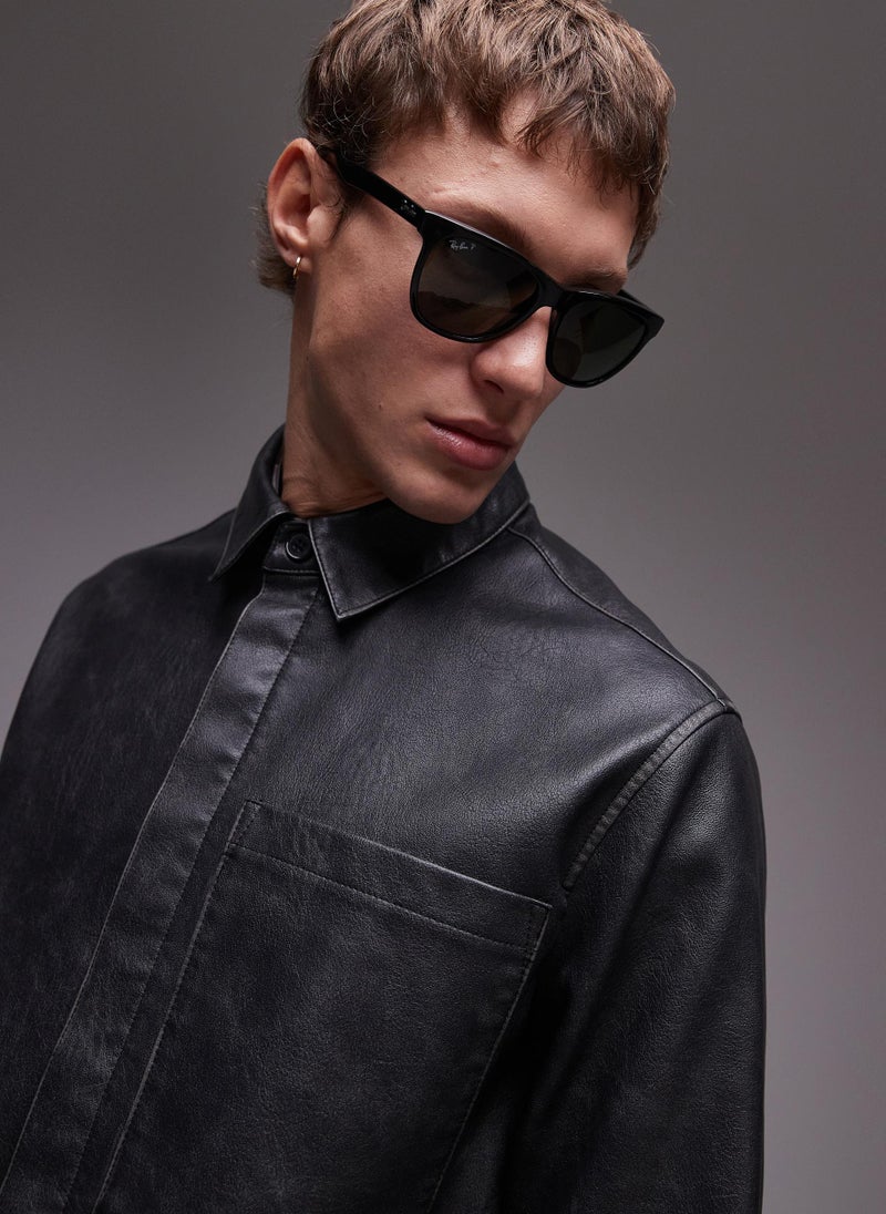 TOPMAN Long Sleeve Distressed Pu Jacket  - Image 3