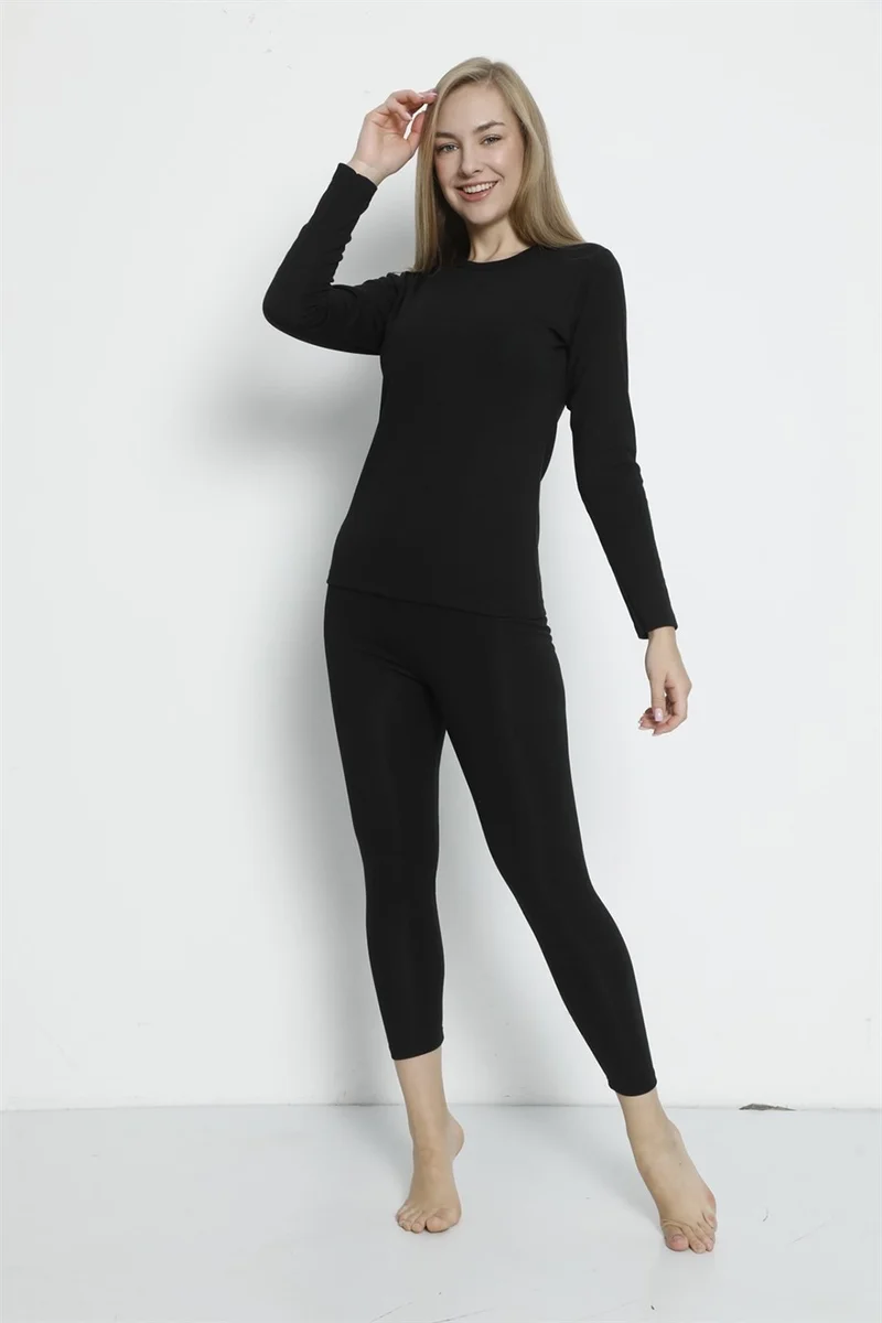 ارما يلدز Black Women's Thermal Underwear Bottom Top Set