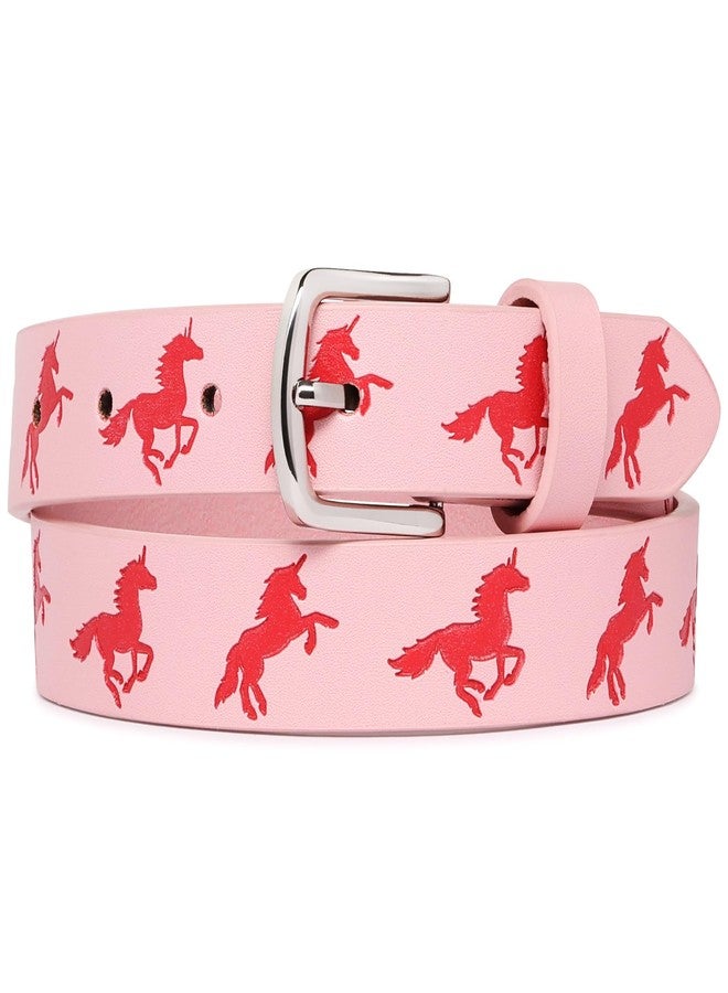 BC Belts Girls Unicorn Leather Belt Strap and Metal Buckle 1" Wide (Pink-Unicorn-M) - Image 1