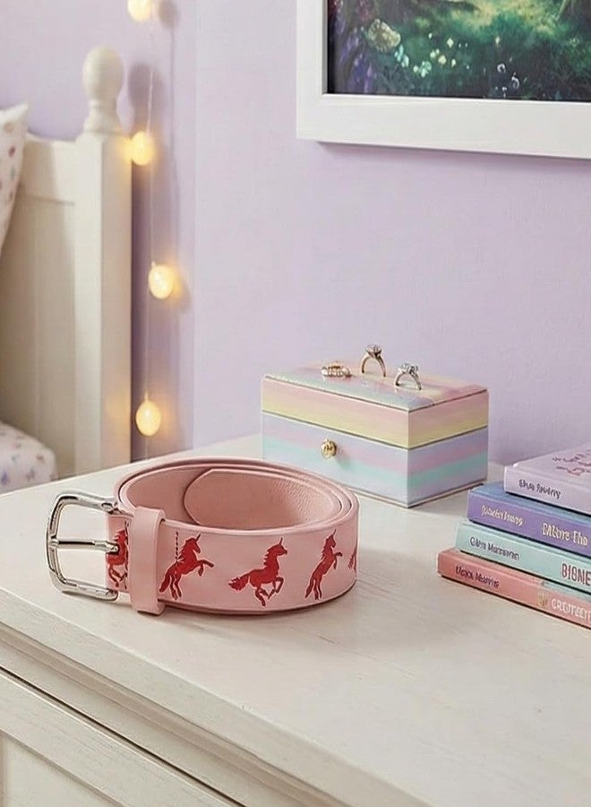 BC Belts Girls Unicorn Leather Belt Strap and Metal Buckle 1" Wide (Pink-Unicorn-M) - Image 4