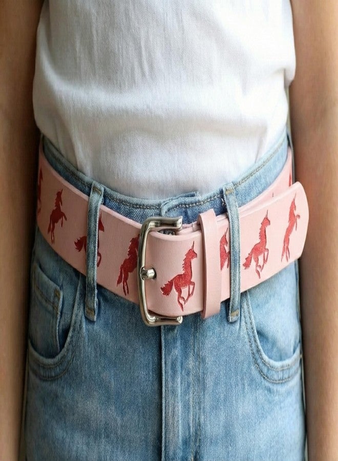 BC Belts Girls Unicorn Leather Belt Strap and Metal Buckle 1" Wide (Pink-Unicorn-M) - Image 3