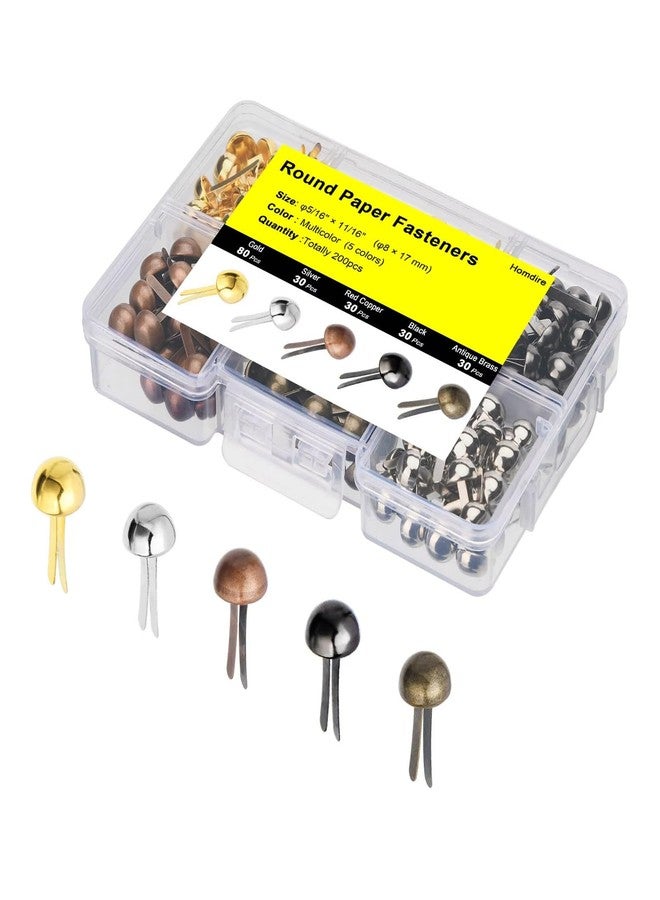 Homdire Brads for Paper Crafts, 200pcs Multicolor Metal Paper Fasteners, 8x17mm Fasteners for Crafts, Paper Brads, Round Head Fasteners, Split Pin - Image 1