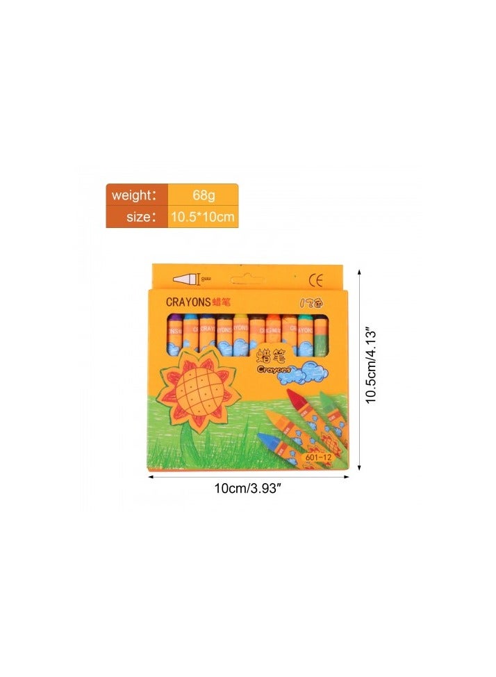 12 Pcs Colorful Wax Crayons Set, Smooth Blending, High Pigment, Non-Breakable Art Crayons for Kids and Beginners - Image 1