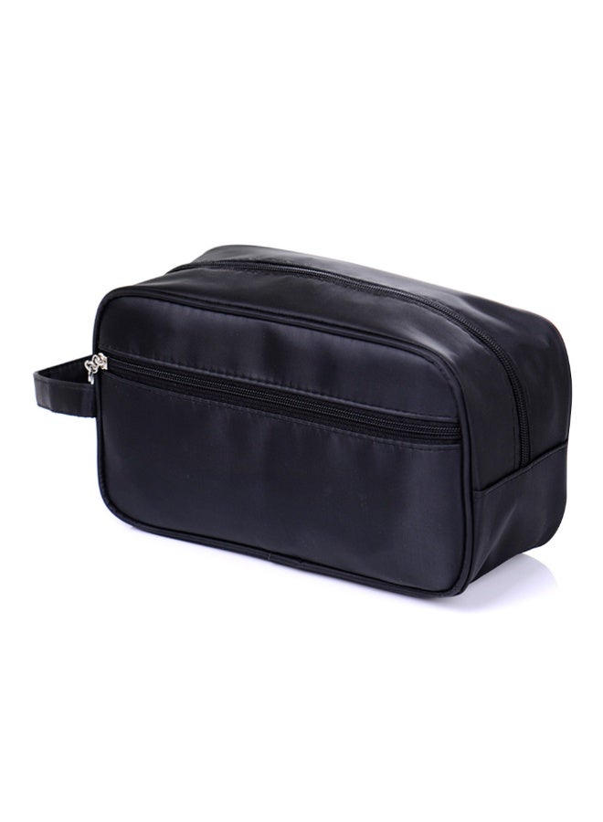 Men's Waterproof Artificial Leather Travel Toiletry Bag, Black, Double Zipper - Image 1