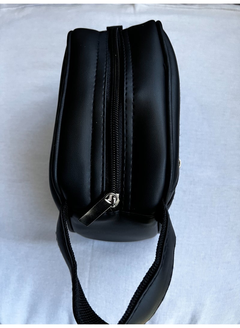 Men's Waterproof Artificial Leather Travel Toiletry Bag, Black, Double Zipper - Image 4