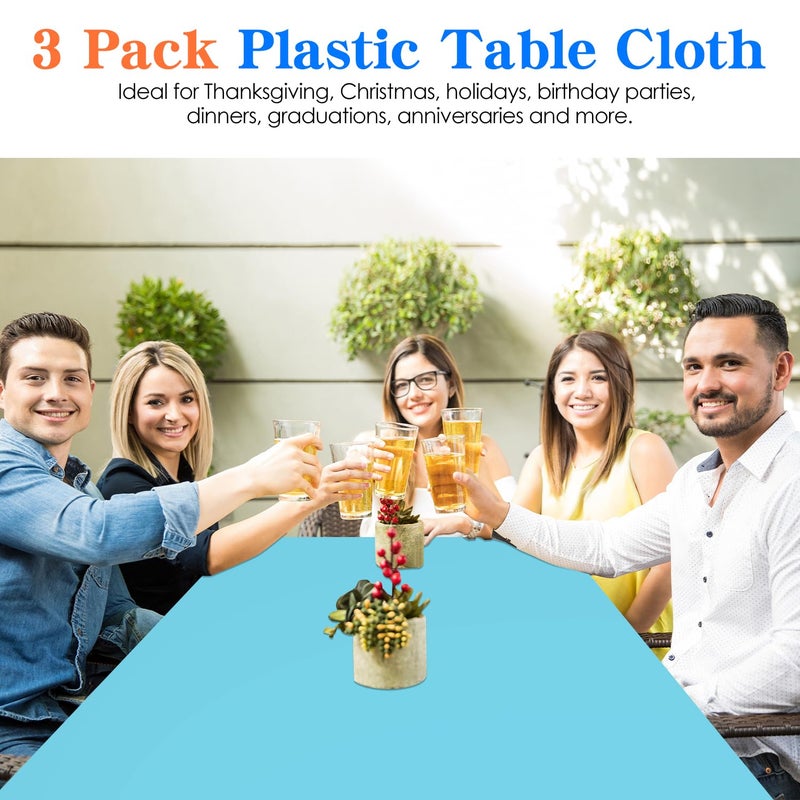 YSYJ 3 Pack Light Blue Plastic Tablecloth Disposable Rectangular Table Cloth 54 x 108 Inch Table Cover for Parties - Image 4