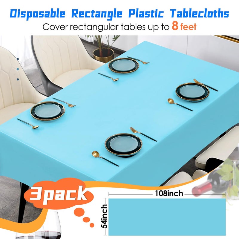 YSYJ 3 Pack Light Blue Plastic Tablecloth Disposable Rectangular Table Cloth 54 x 108 Inch Table Cover for Parties - Image 2