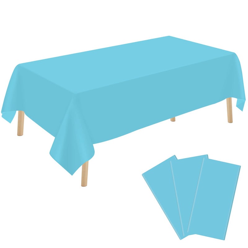 YSYJ 3 Pack Light Blue Plastic Tablecloth Disposable Rectangular Table Cloth 54 x 108 Inch Table Cover for Parties - Image 1