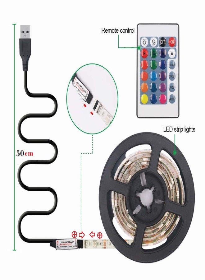 DC5V 10W 2M 120 LEDs RGB Strip Light with Remote Control USB Powered Operated Brightness Adjustable Dimmable 16 Colors Multi-colored Changing Flash/ Strobe/ Fade/ Smooth 4 Lighting Modes IP65 Water Resistance SMD3825 for TV Set Wine Cabinet Home Party Decoration Festival Christamas Xmas Wedding Function Indoor Outdoor Use - Image 2