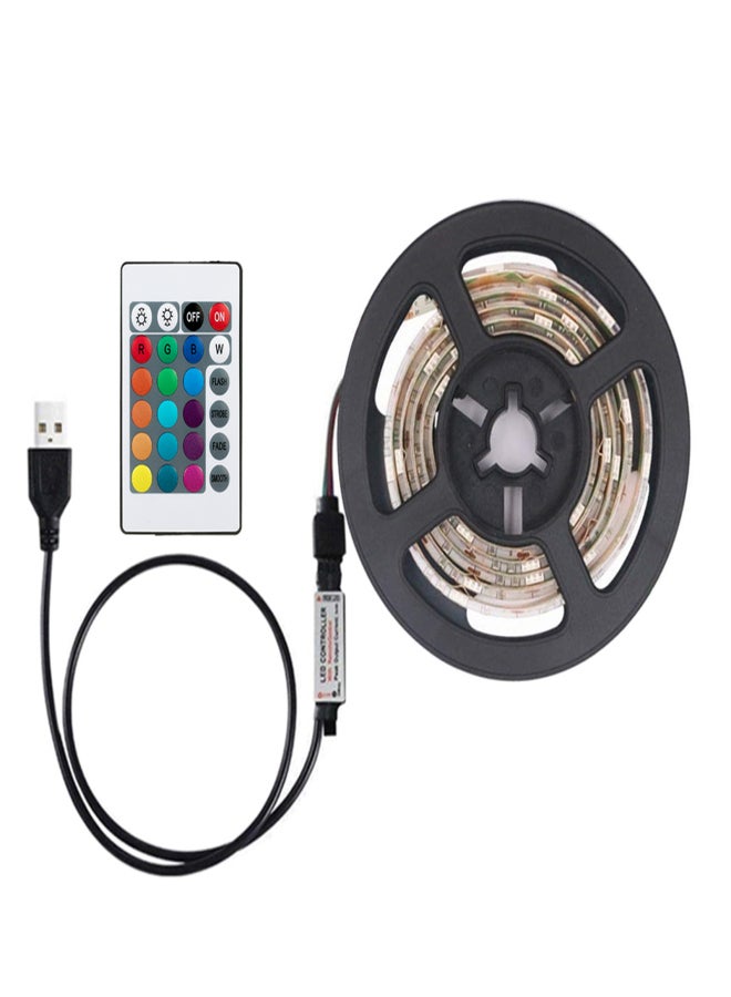 DC5V 10W 2M 120 LEDs RGB Strip Light with Remote Control USB Powered Operated Brightness Adjustable Dimmable 16 Colors Multi-colored Changing Flash/ Strobe/ Fade/ Smooth 4 Lighting Modes IP65 Water Resistance SMD3825 for TV Set Wine Cabinet Home Party Decoration Festival Christamas Xmas Wedding Function Indoor Outdoor Use - Image 1