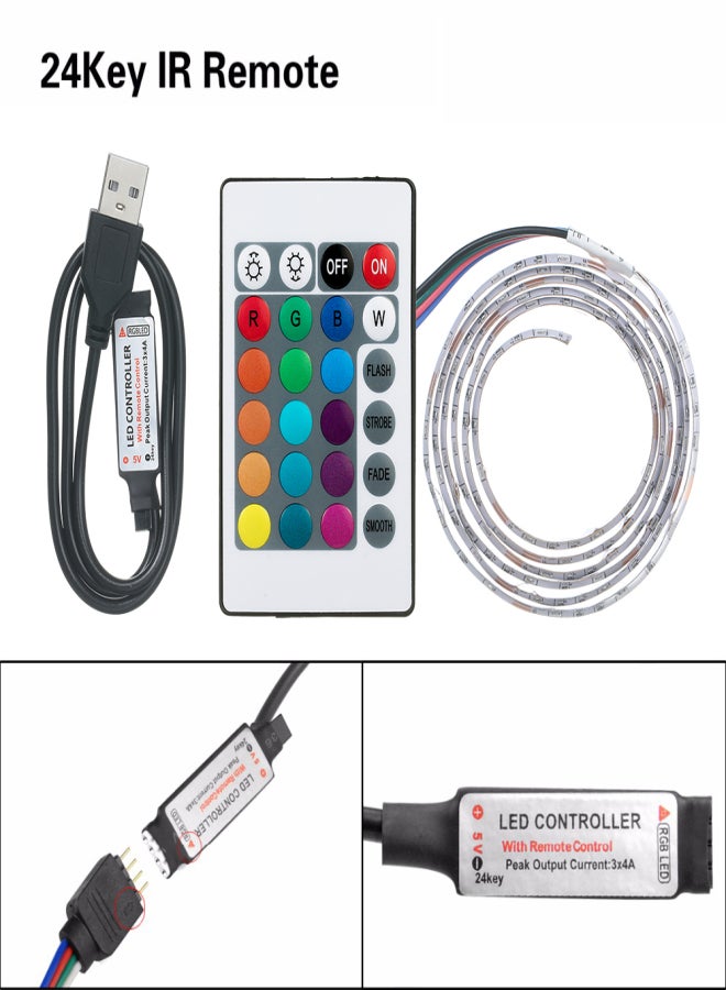 DC5V 10W 2M 120 LEDs RGB Strip Light with Remote Control USB Powered Operated Brightness Adjustable Dimmable 16 Colors Multi-colored Changing Flash/ Strobe/ Fade/ Smooth 4 Lighting Modes IP65 Water Resistance SMD3825 for TV Set Wine Cabinet Home Party Decoration Festival Christamas Xmas Wedding Function Indoor Outdoor Use - Image 5