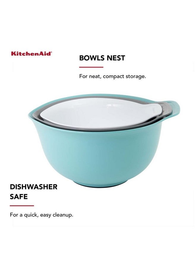 KitchenAid Universal Nesting Plastic Mixing Bowls, Set Of 3, 2.5 quart, 3.5 quart, 4.5 quart, Non Slip Base with Easy Pour Spout to Reduce Mess, Dishwasher Safe, Aqua Sky, White, Gray - Image 5