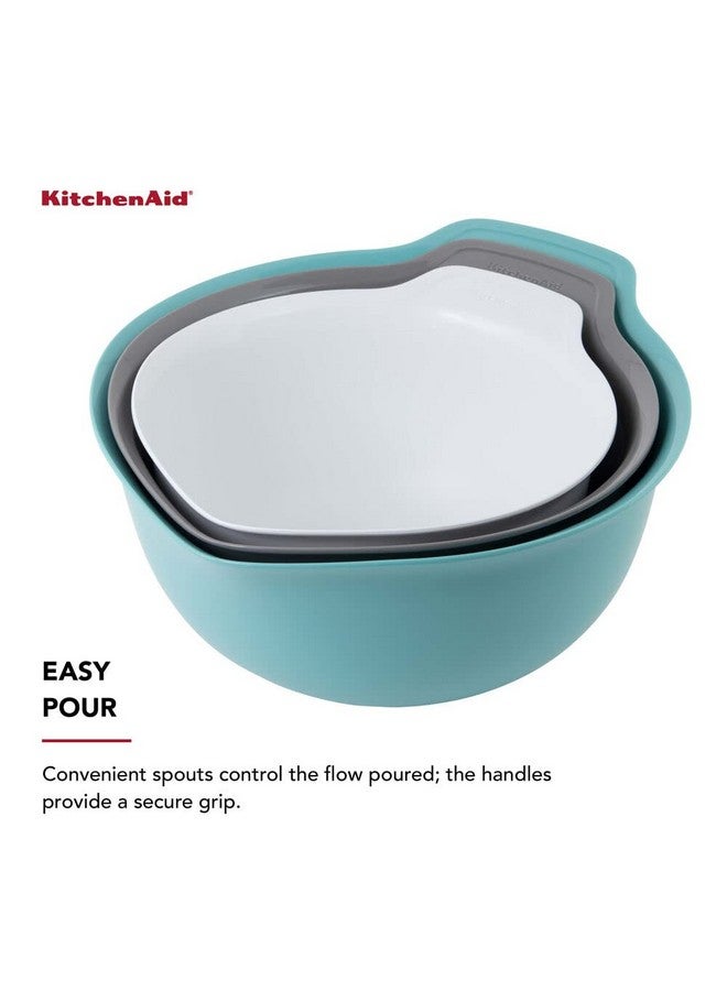 KitchenAid Universal Nesting Plastic Mixing Bowls, Set Of 3, 2.5 quart, 3.5 quart, 4.5 quart, Non Slip Base with Easy Pour Spout to Reduce Mess, Dishwasher Safe, Aqua Sky, White, Gray - Image 4