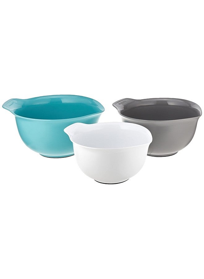 KitchenAid Universal Nesting Plastic Mixing Bowls, Set Of 3, 2.5 quart, 3.5 quart, 4.5 quart, Non Slip Base with Easy Pour Spout to Reduce Mess, Dishwasher Safe, Aqua Sky, White, Gray - Image 1