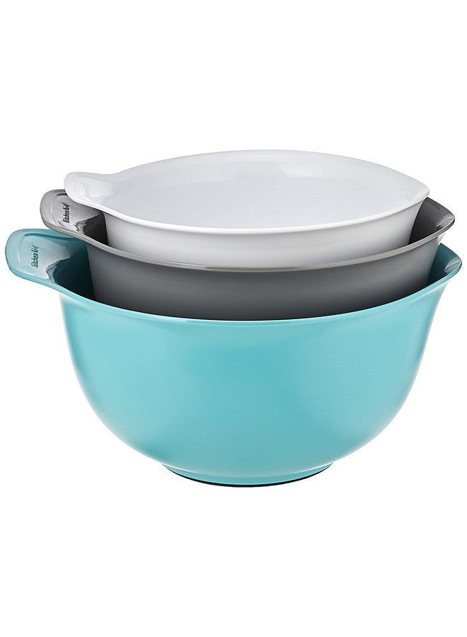 KitchenAid Universal Nesting Plastic Mixing Bowls, Set Of 3, 2.5 quart, 3.5 quart, 4.5 quart, Non Slip Base with Easy Pour Spout to Reduce Mess, Dishwasher Safe, Aqua Sky, White, Gray - Image 2