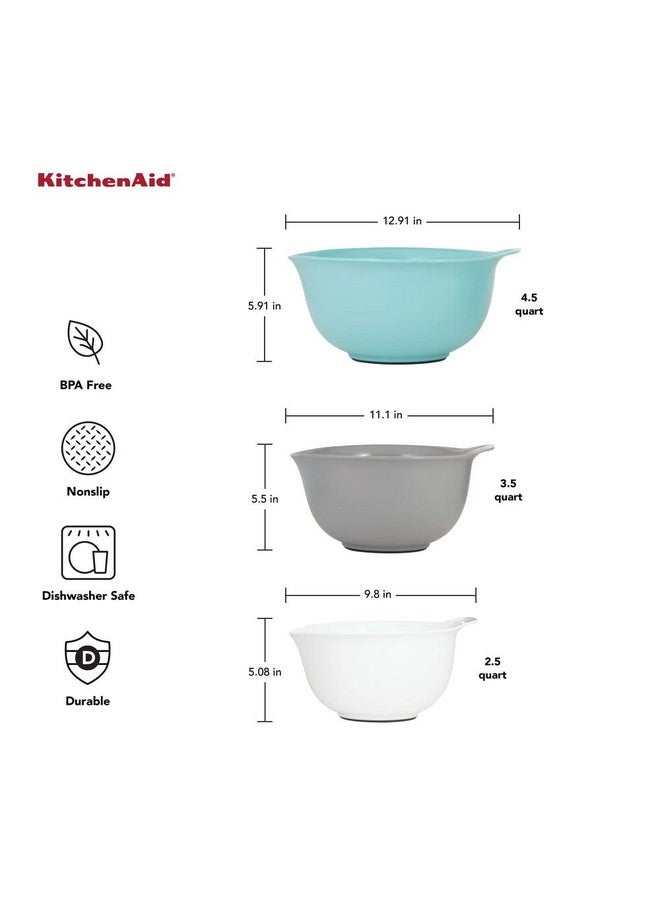 KitchenAid Universal Nesting Plastic Mixing Bowls, Set Of 3, 2.5 quart, 3.5 quart, 4.5 quart, Non Slip Base with Easy Pour Spout to Reduce Mess, Dishwasher Safe, Aqua Sky, White, Gray - Image 3