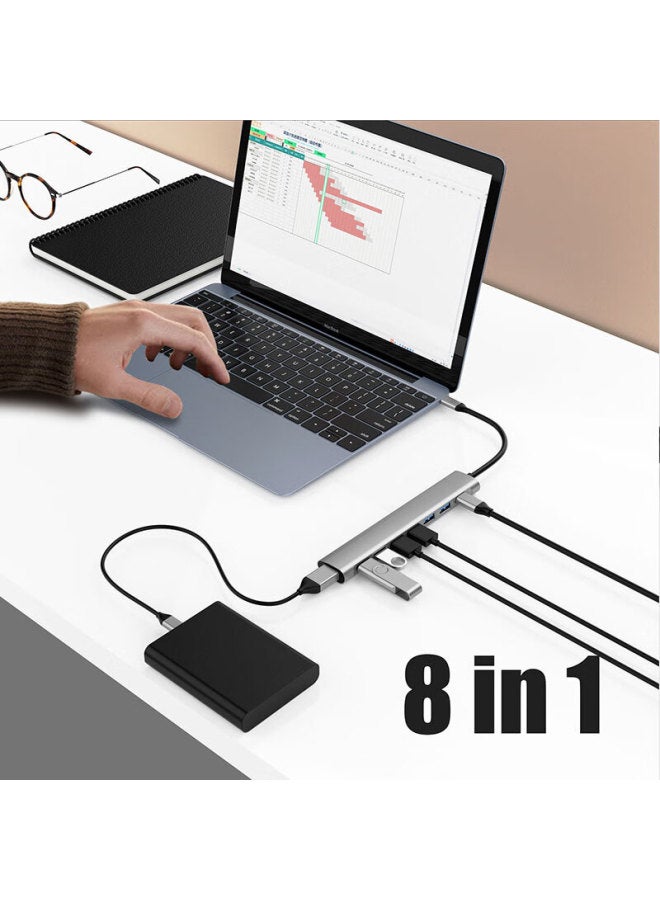 Union Star Yoolion Star Type-c Hub With Usb 3.0 Splitter One-to-eight High-speed Four-port Usb Expansion Dock Hub Extension Cable Compatible With Huawei Xiaomi Notebooks, Laptops, And Smartphones - Image 1