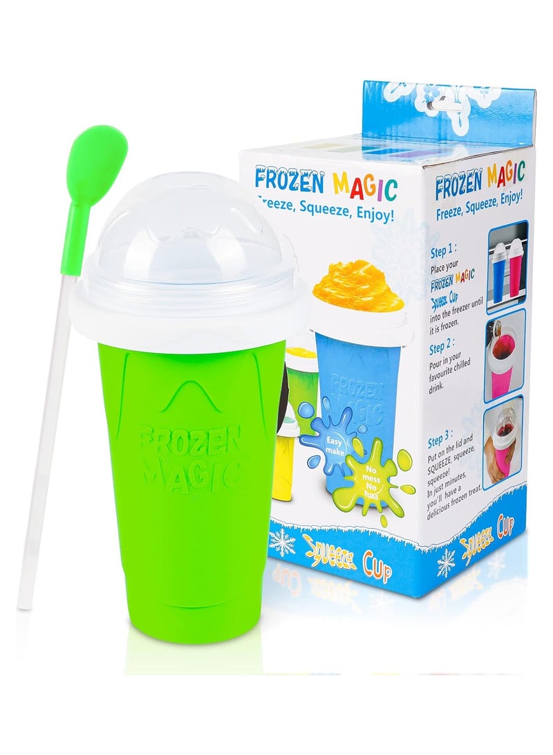 Frozen Magic Slushy Maker Cup DIY Smoothie Ice Cream Quick Frozen Cooling Cup Ice Crusher Magic Milkshake Making Squeeze Cup for Homemade DIY Milk Shake Ice Cream Green - Image 1