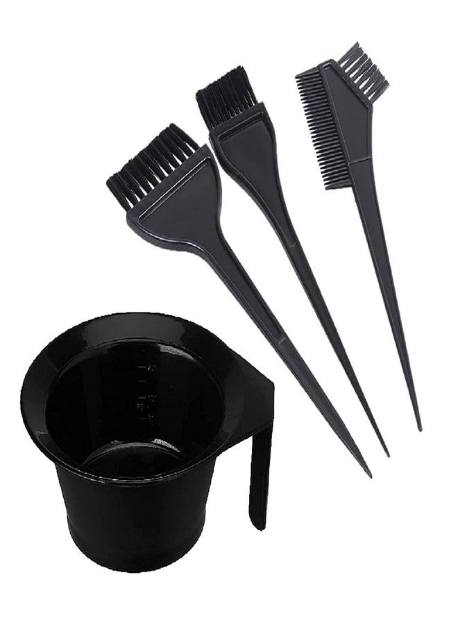 GOLD MAX Plastic Dye Brush and Mixing Bowl Hair Colouring Kit - Includes Hair Dye Bowl and 3 Brushes in Black - 4 Pieces, 200 Ml - Image 1