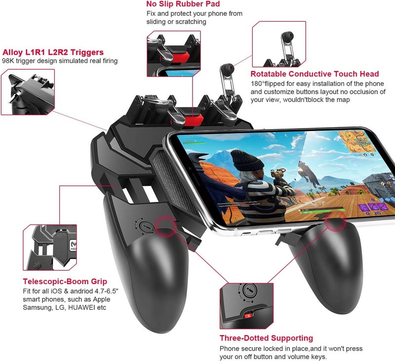 DELAM Mobile Game Controller for iPhone & Android, Pubg Mobile Controller Phone Triggers for Gaming, Gaming Grip Joystick Gamepad Shoot Aim Keys for 4.7-6.5" Phone - Image 3