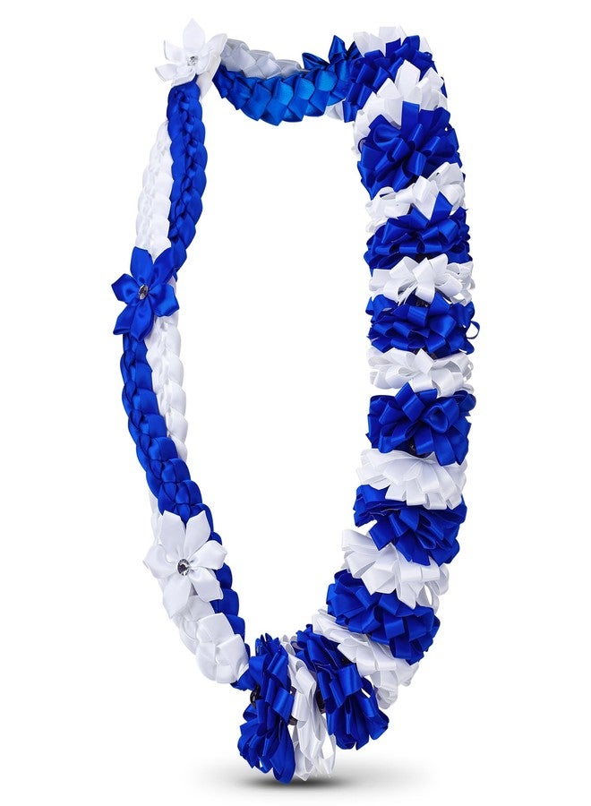 Canlierr Graduation Leis Class of 2026 Grad Ribbon Leis Double Braided Necklace Hawaiian Flower Garland with Heart Kukui Nut for Man Woman Graduation Party Supplies(Blue, White) - Image 1