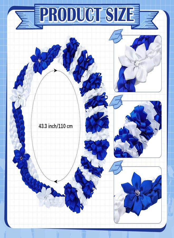 Canlierr Graduation Leis Class of 2026 Grad Ribbon Leis Double Braided Necklace Hawaiian Flower Garland with Heart Kukui Nut for Man Woman Graduation Party Supplies(Blue, White) - Image 2
