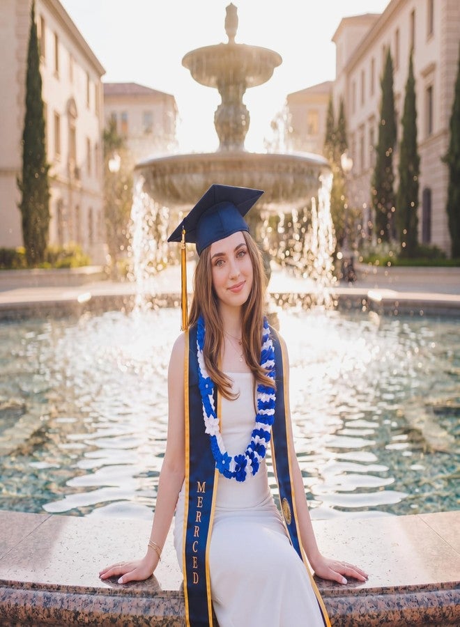 Canlierr Graduation Leis Class of 2026 Grad Ribbon Leis Double Braided Necklace Hawaiian Flower Garland with Heart Kukui Nut for Man Woman Graduation Party Supplies(Blue, White) - Image 5